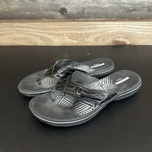 Clarks Collection Black Patent Leather Flat Slip On Thong Sandals Women's 8